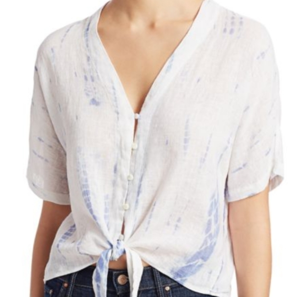 Rails Thea Tie-Hem Linen Blouse...Size Xs - image 1